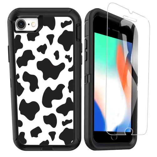 OTTARTAKS Compatible for iPhone SE 2022/2020/3rd/2nd//8/7/6s/6 Case with Screen Protector for Girl Women Cow Print Cute Luxury Design, Heavy Duty Shockproof 3 Layer Protective Case