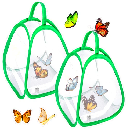 DECOHS 2 Pcs Mini Butterfly Habitat Cage- 10 x 8.8 x 8 Inch Collapsible Insect Mesh Cage- Portable Butterfly Net Habitat with Zipper for Transporting and Raising