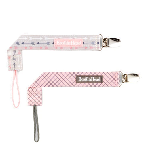 BooginHead Pacifier Clip Baby Pacifier Holder PaciGrip 2-Pack, Pink Arrows