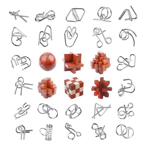 RLYLF 30pcs Brain Teaser Puzzles Game for Adults and Kids Ancient Wooden and Metal Puzzles 3D Educational Toys IQ Logic Train Family Games Party Favor Coffee Time Unlock Interlock Puzzles Box