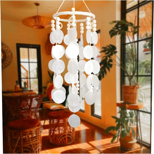 Remmdan Wind Chimes for Outside, Windchimes Outdoors, Capiz Shell Wind Chime, Glass Wind Chimes, Seashell Wind Chimes, Unique Outdoor Boho Decor for Patio Garden Balcony Porch, 7
