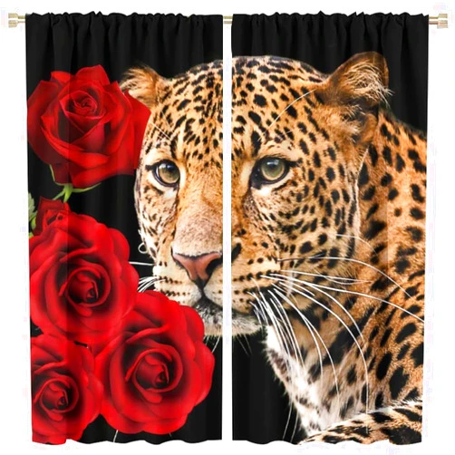 MYS QiQi Red Rose Curtains Flower Animal Leopard Bedroom Blackout Curtains Children's Room Curtains 42x54in