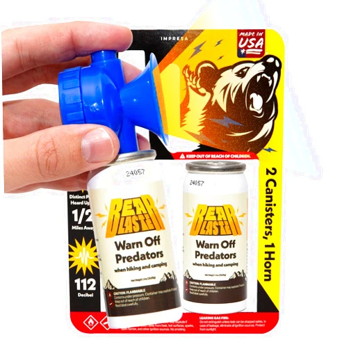 IMPRESA [2 Pack] Bear Blaster Bear Horn for Hiking - 1/2 Mile Sound Air Horn for Bears - Made in USA Bear Horn Self Defense - 1.4oz Each Air Horns for Safety for Wild Animals - Airhorns Horn Loud for Bears