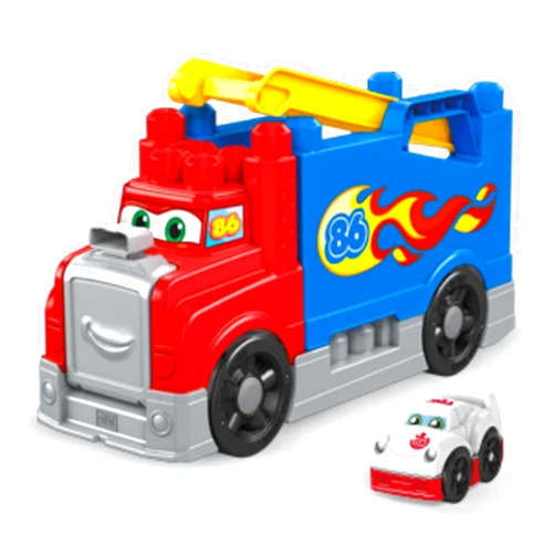 Mega Brands MEGA BLOKS First Builders Toddler Blocks Toy Set, Build & Race Rig with 16 Pieces, Sounds and Storage, Red, Ages 1+ Years
