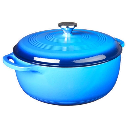 Lodge 7.5 Quart Enameled Cast Iron Dutch Oven with Lid – Dual Handles – Oven Safe up to 500° F or on Stovetop - Use to Marinate, Cook, Bake, Refrigerate and Serve – Caribbean Blue