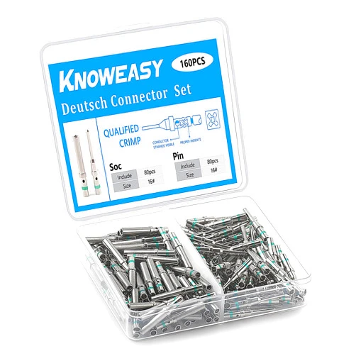 Knoweasy 80 Pairs Size 16 Deutsch Connector Terminal Kit : Solid Contacts for Automotive, Ni Plated Pin and Socket, Compatible with 14AWG Wire, Common Terminal Set