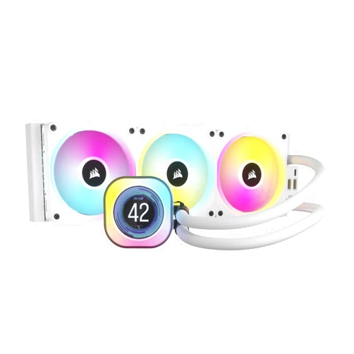 CORSAIR iCUE Link H150i LCD Liquid CPU Cooler - 360mm AIO - QX120 RGB Fans - 2.1” IPS LCD Screen - Fits Intel LGA 1700, AMD AM5 - iCUE Link System Hub Included - White