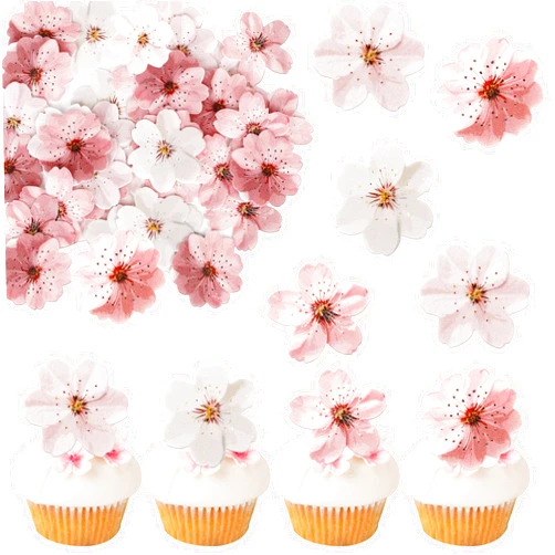 ZHUOWEISM 40 PCS Edible Cherry Blossoms Cupcake Toppers Edible Cherry Blossoms Flowers Cake Decorations Wafer Paper Flowers Cupcake Topper for Baby Shower Kids Birthday Party Decorations Supplies Colorful