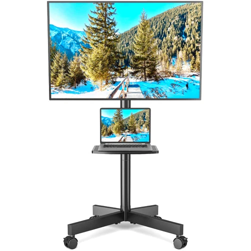 Rfiver Strong Rolling TV Stand with Shelf for 23-60 inch TVs up to 88lbs, Portable Mobile TV Cart with Silent Wheel, Tilt & Height Adjustable Universal Corner TV Stand for Bedroom, Living Room, Office