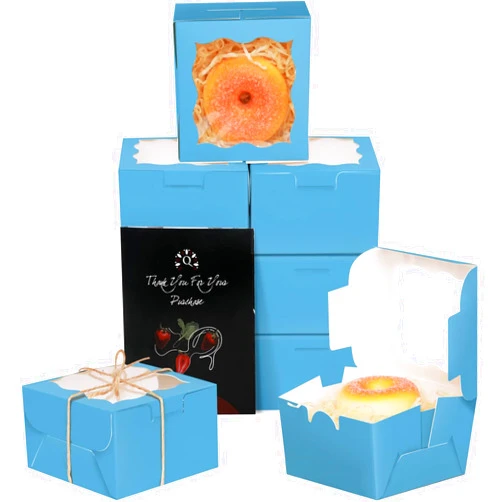 qiqee Sky Blue Bakery Boxes with Window 55pcs 4x4x2.5 Mini Cookie Boxes Macaron Boxes Small Donut Pastry Boxes for Party