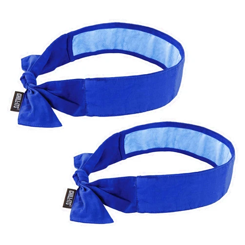 Ergodyne Chill Its Cooling Bandana, Lined with Evaporative PVA Material for Fast Cooling Relief, Tie for Adjustable Fit, Blue, 2-Pack