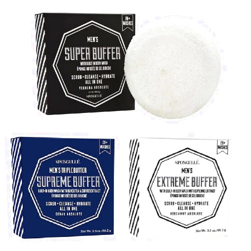 Spongelle MEN'S 20+ ASSORTED PACK - SUPER EXTREME SUPREME BUFFER - Body Wash/Shower Gel Sponge - pack of 3