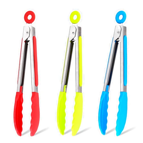 OIULO Small Tongs For Cooking,7 inch Kitchen Mini Tongs with Silicone Tips Great for Air Fryer Cooking Serving Tong Set of 3 Turning Appetizers,Veggies,Salad,Grilling,Frying,Food tong (Red Blue Green)