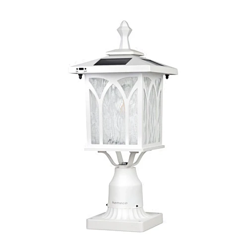 Kemeco ST4328Q-W Solar Post Light Outdoor Cast Aluminum White Fixture with 3 Inch Pire Mount for Pole Pillar Yard Garden Landscape Entryways Décor