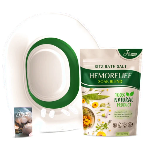 Fivona 2-in-1 Sitz Bath Soak Kit Over The Toilet Seat with Epsom Salt Blend with Essential Oils for Hemorrhoids and Postpartum Care Ideal for Perineal Soaking and Fast Irritation Relief