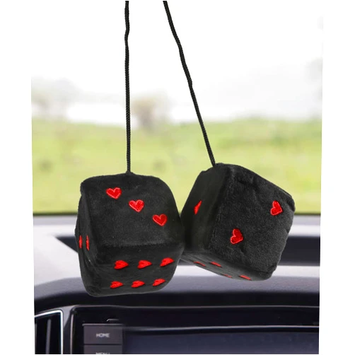 UBOG Fuzzy Dice,Rear View Mirror Hanging Accessories,Car Accessories Fuzzy Dice for Rear View Mirror,Car Accessories 3'' Retro Square Dice,Car Dice Car Hanging Ornament,Dice for Car Mirror (Black&Red)