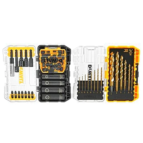 DEWALT Screwdriver Bit Set, Impact Ready, FlexTorq, 35-Piece (DWA2T35IR),Black/Silver & Drill Bit Set, Titanium, 14-Piece (DW1354),Yellow FlexTorq Screw Driving Set Set + Titanium Drill Bit Set, 14-Piece
