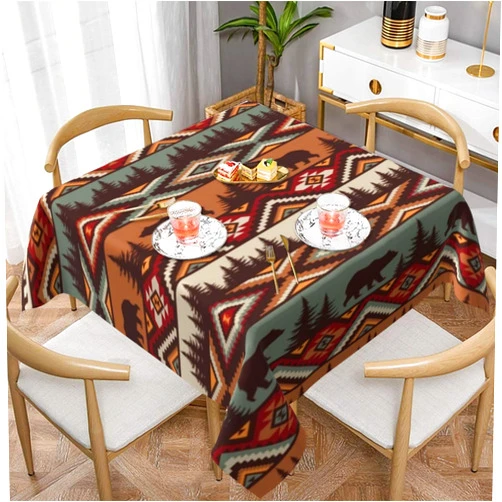 Suonity Rustic Cabin Wild Lodge Bear Square Tablecloth, Hotel Wedding Holiday Party, Home Restaurant Tablecloth Decoration (54in, 60in)