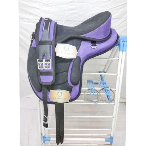 Blue Lake All Purpose Synthetic Treeless English Horse Saddles Tack Get Matching Girth & Straps and Stirrups I Purple I Size - Seat Size 14
