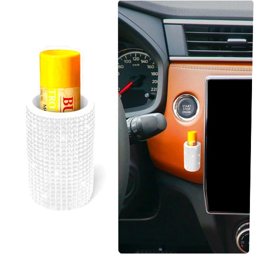 Xbrtaia 1 Pack Upright Car Chapstick Holder, Bling Insulating Lip Balm Holder,Rhinestone Car Accessories for Women Interior,Suitable for Most Vehicles.(White)