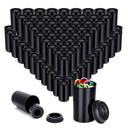 CZBRO 120 Pieces Film Canisters with Caps 35 mm Plastic Empty Camera Reel Storage Containers Case with Lids for Small Accessories Rockets Experiment Fish Hook Film Keys Coins Art Beads (Black)