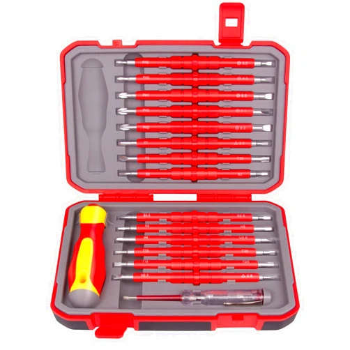 MASJENBU 1000V Insulated Electrician Screwdriver Set, 29-pieces Screw Driver Set Kit, CR-V Magnetic Screwdriver Tool Set, Professional Electrician Tools Phillips Slotted Torx Hex Square with Voltage Tester