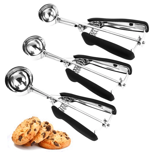 LLESCA Cookie Scoop Set, 3Pcs Ice Cream Scoop, Cookie Scoops for Baking Set of 3, 18/8 Stainless Steel Cookie Scooper for Baking, Ice Cream Scooper with Trigger Release, Cookie Dough Scoop with Non-slip Grip