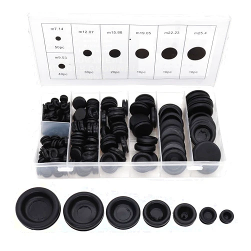 cSeao 170pcs Black Rubber Grommet Assortment Kit, 7 Sizes Eyelet Ring Gasket 1/4