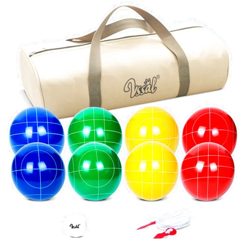 VSSAL 100mm Bocce Ball Set Regulation Size and Weight with 8 Resin Bochie Balls, Pallino, Carrying Bag, Measuring Rope, Gift for Family Backyard Lawn Yard Beach Bocci Games (Multi Colors, 2-8 Players)
