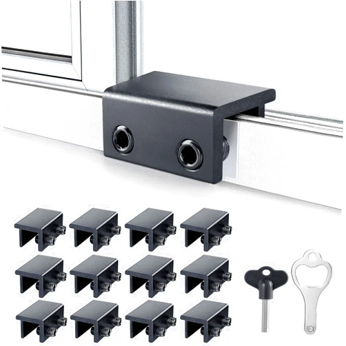 ZRFCXE Window Locks,12 Sets Sliding Window Locks With Key for Vertical & Horizontal Sliding Windows Doors,Easv to Install,Adjustable Security Window Lock for Patio Bedroom Home and Office (Black)