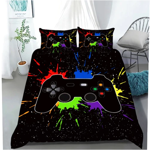 AILONEN Gamer Bedding Sets for Boys, Gaming Duvet Cover Set Queen Size,Boys Video Games Comforter Cover, Bed Set for Teen Boys Bedroom,Gamepad Controller,3 Piece with 2 Pillow Shams