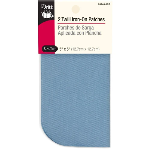 Dritz 55240-15D Patches, Iron-On, Twill, Light Blue, 5 x 5-Inch (2-Count)