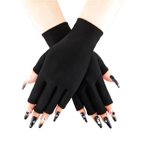 COOLJOB Anti-UV Gloves for Nail Lamp, Professional UPF50+ UV Protection Gloves for Manicures, Art Skin Care Fingerless, Glove for Women Men Protect Hands from Sun and Nail Dryer Harm, Black, 1 Pair