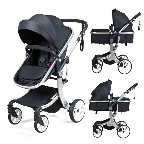 BABY JOY 2-in-1 High Landscape Baby Stroller, Reversible Bassinet Reclining Stroller, Foldable Push Chair w/Adjustable Canopy, Storage Bag, Foot Cover, Rain Cover & Net, Aluminum Alloy Frame (Black)