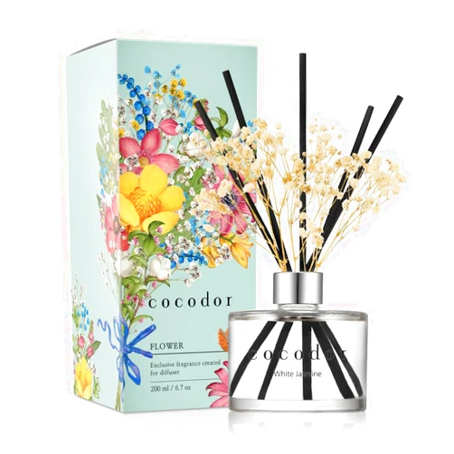 Cocod'or COCODOR Flower Reed Diffuser Set / 6.7oz / White Jasmine/Scent Diffuser with Sticks Home Fragrance Reed Diffuser for Bathroom Shelf Decor