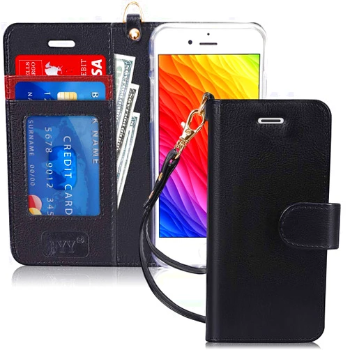 FYY Designed for iPhone SE Case 2022 (3rd Gen) / iPhone SE Case 2020 (2nd Gen) / iPhone 7 Case/iPhone 8 Case, Luxury PU Leather Wallet Phone Case with Card Holder Flip Kickstand Cover Black