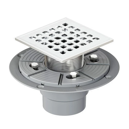 Neodrain Square Shower Drain,4 inch Stainless Steel 304 Grate and PVC Drain Body, Grate with Brushed Nickel Finish, Kit Includes Hair Trap/Strainer,Lifting Hook and PVC Drain Base