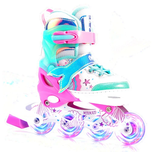 NEMONE Mermaid Inline Skates, 4 Sizes Adjustable Skates for Girls, Kids Skates with Light up Wheels, Indoor Beginner Outdoor
