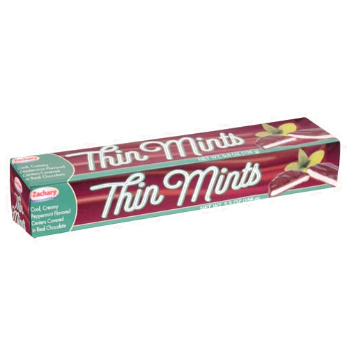 Zachary (1) Box Thin Mints - Cool Creamy Peppermint Flavored Centers Covered in Real Chocolate - Net Wt. 5.5 oz