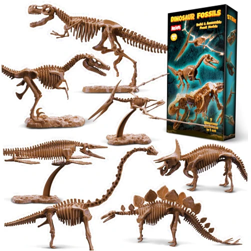 Beetots 7-Pack Big Dinosaur Fossil Skeleton Building Kit | Take Apart & Rebuild Dinosaur Bones Models | STEM Science Archaeology Toy Gift for Kids 6+ | T-Rex, Triceratops, Velociraptor