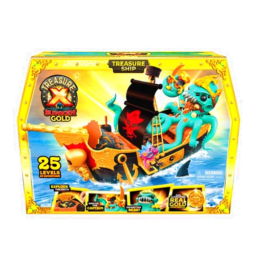 Treasure X Sunken Gold Treasure Ship Playset - 25 Levels of Adventure | Find Guaranteed Real Gold Dipped Treasure | Interactive Fun for All, Treasure Hunter
