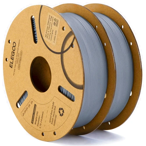 ELEGOO PLA Filament 1.75mm Gray 2KG, 3D Printer Filament Dimensional Accuracy +/- 0.02mm, 2 Pack 1kg Cardboard Spool(2.2lbs) 3D Printing Filament Fits for Most FDM 3D Printers