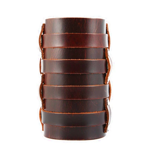 HZMAN Mens Leather Wide Triple Strap Cuff Wrap Gauntlet Wristband Buckle Fastening Arm Armor Cuff 4 Rows