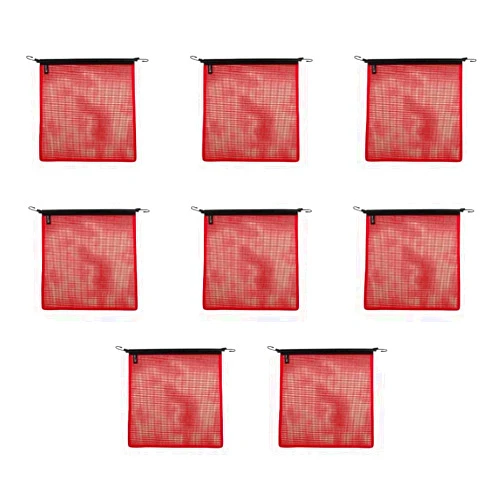 Mytee Products Red Safety Flag with Bungees Cord DOT Compliant - 18 Inch x 18 Inch High Visibility Vinyl Mesh Warning Flags, 8 Pack