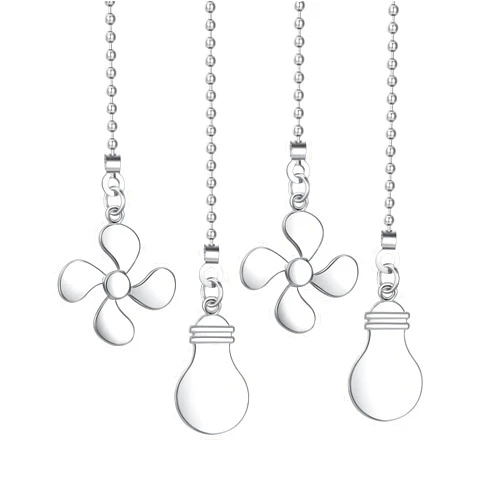 SmoTecQ Ceiling Fan Pull Chain Extender, 4 Pieces 12-inch 3mm Dia Beaded Extension Chain with Fan and Bulb Cord (Silver)