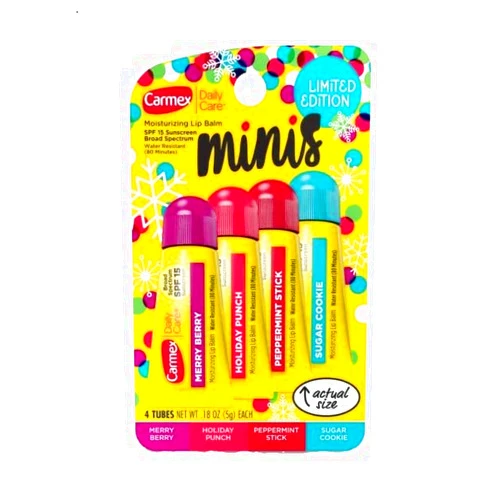 Binoa Carmex 4 Mini Tubes Daily Care Moisturizing SPF 15 Soft Lip Balm Limited Edition