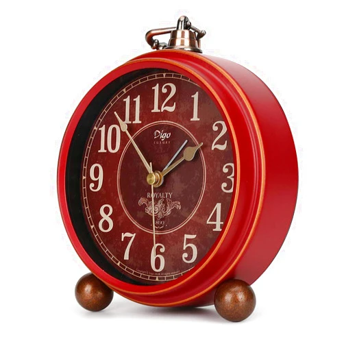 Number-one Classic Retro Alarm Clock, Red Vintage Non-Ticking Table Desk Small Alarm Clock, Battery Operated Silent Quartz Movement HD Glass for Bedroom Living Room Indoor Decoration