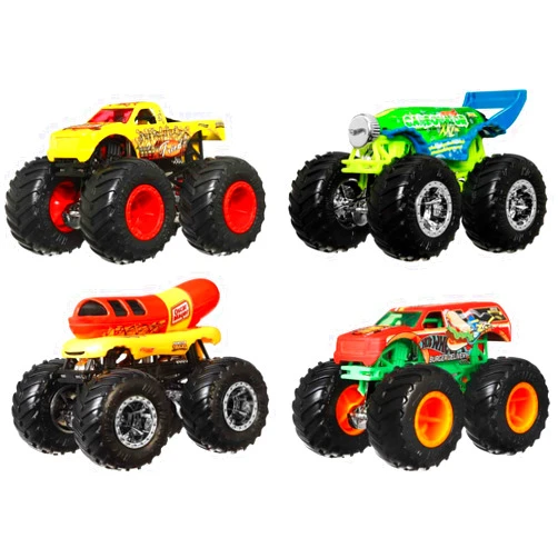Hot Wheels Monster Trucks Set of 4, 1:64 Scale 4-Pack of Toy Trucks, Collectible Vehicles (Styles May Vary)