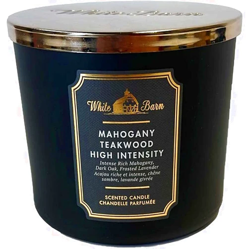 Bath & Body Works White Barn Candle Company Bath and Body Works 3-Wick Scented Candle w/Essential Oils - 14.5 oz - Mahogany Teakwood (High Intensity - Black)