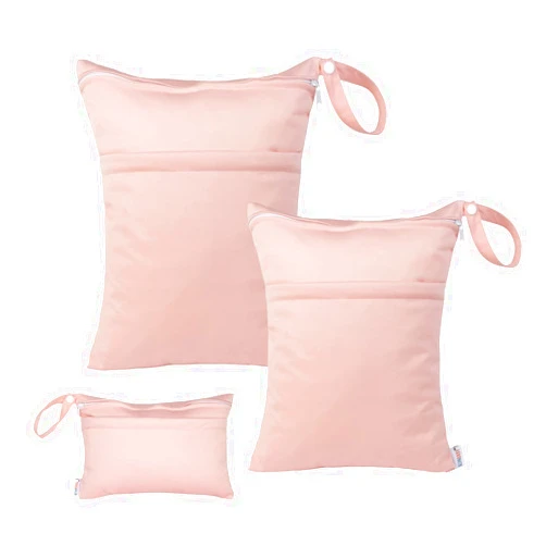 ALVABABY 3pcs Baby Cloth Diaper Wet/Dry Bags|Waterproof Reusable with Two Pockets|Travel, Beach, Pool, Daycare, Soiled Baby Items,Yoga，Gym Bag for Swimsuits or Wet Clothes (3 pcs in SML, Pink) 3L-B19